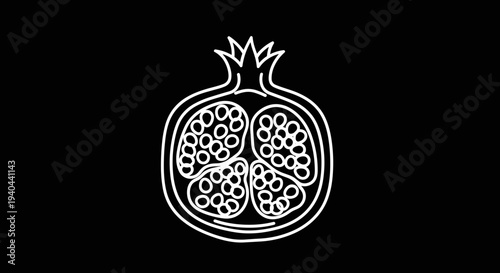 Pomegranate Fruit Line Art Illustration.