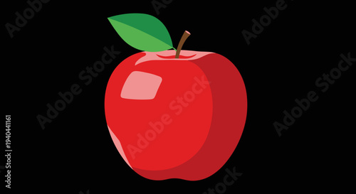 Red Apple with Green Leaf.