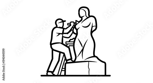 Sculptor Creating Statue of Woman.