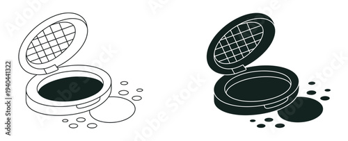 Open, manhole vector icons, urban utility and underground access symbols, sewer and drainage system design, clean editable illustration.