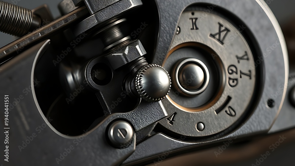 Obraz premium flintlock. Intricate metal parts of a mechanical device in close view. product launch decks, UI/UX mockups, designed for product launches and innovation pitches, used by customer success managers.