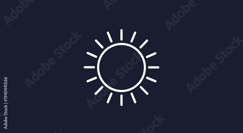 Simple White Sun Icon on Dark Background.
