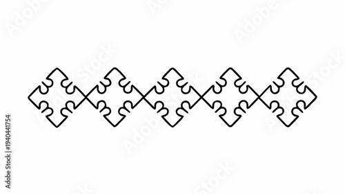 An abstract line art illustration of a continuous pattern made from connected puzzle elements