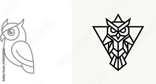Minimal owl bird logo collection with line art owl icon and geometric owl emblem for wildlife brand identity