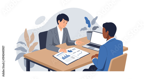 Two Businessmen Discussing at Desk.