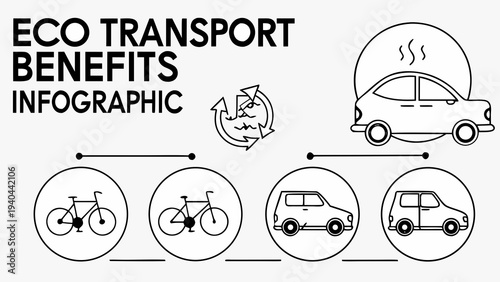 Simple black and white infographic detailing the benefits of eco transport and comparing vehicles
