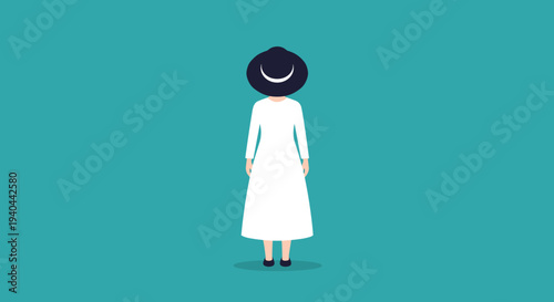 Woman in White Dress Standing Alone.