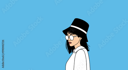 Woman Wearing Black Hat and Glasses.