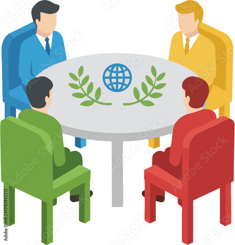 Business leaders conducting meeting at round diplomacy table