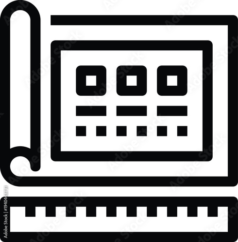 Modern blueprint flat line vector illustration icon design concept. Icon for mobile and web graphics. Flat symbol, logo creative concept. Simple and clean flat pictogram