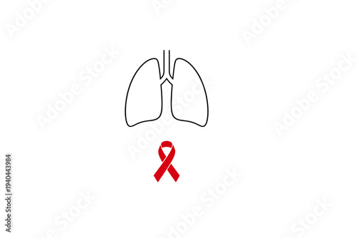 Simple line drawing of lungs with red awareness ribbon, symbolizing lung health and disease advocacy
