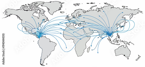 World map showing global logistics and international shipping routes