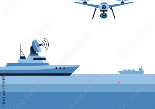 Fleet of cargo ships sailing on the blue ocean