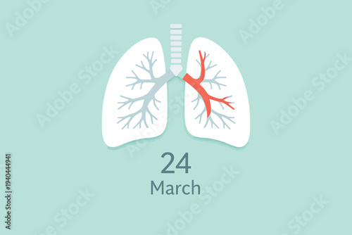 Illustration of human lungs with trachea and bronchi on World Tuberculosis Day, March 24, symbolizing respiratory health awareness.