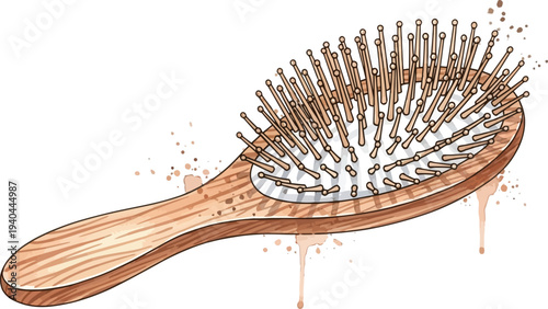 An illustration of a wooden hairbrush with bristles and dripping honey