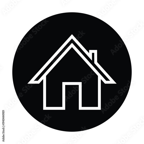 Set of minimalist home and house icons inside black circles. Flat vector web buttons for homepage navigation, real estate, and residential building symbols