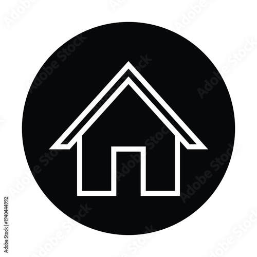 Set of minimalist home and house icons inside black circles. Flat vector web buttons for homepage navigation, real estate, and residential building symbols