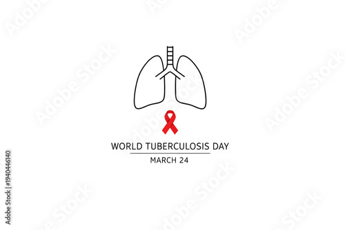 Illustration of lungs and trachea symbolizing World Tuberculosis Day on March 24 with red ribbon
