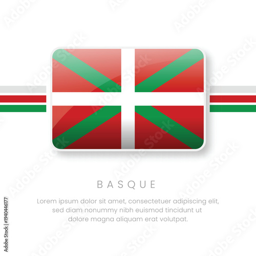 3D glossy button flag of Basque Country (Euskadi). Vector illustration of the Ikurria symbol on white background. Ideal for travel, culture,