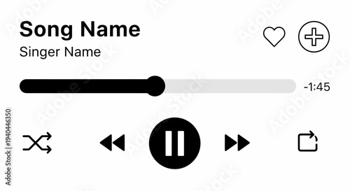 Music player interface with play pause button vector illustration, flat design