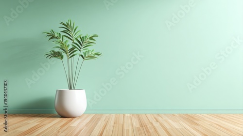 Wallpaper Mural Minimalist interior design featuring a potted palm plant against a pastel green wall, perfect for backgrounds Torontodigital.ca