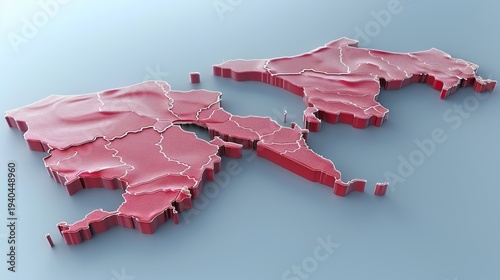 Geographical Visualization of Europe and Asia Highlighting Countries and Borders for Education