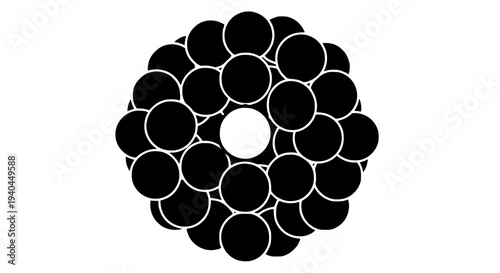 Circles abstract pattern illustrating uniqueness and difference with one distinct white circle surrounded by numerous black ones on a clean white background. 