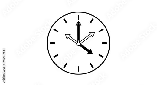 Simple black and white analog wall clock illustration showing hands pointing near four o'clock, isolated object representing time management and deadlines in minimalist graphic style.