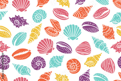 Pastel Seashell Seamless Pattern Ocean Shell Background