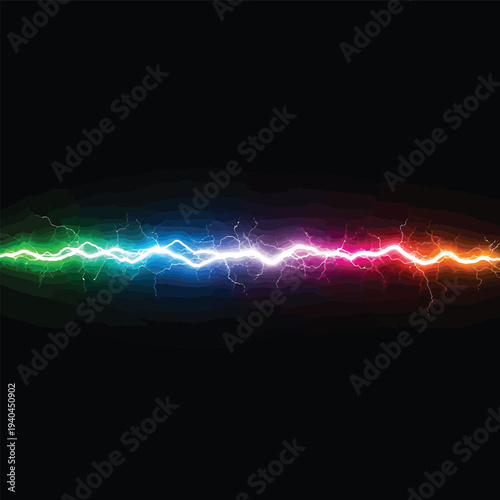 Rainbow Electric Spark on Black Background