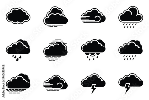 Storm Sky Icons Solid Layered Clouds Pressure Front Vector