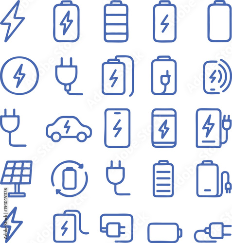 Set of line art Charging web icons transparent