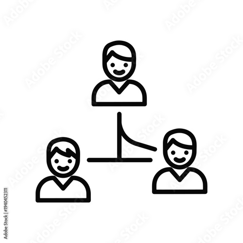 Simple line drawing of a person and two subordinates
