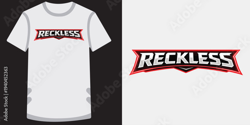 Modern bold typography design featuring a dynamic shieldstyle text on a white tshirt mockup and isolated logo version