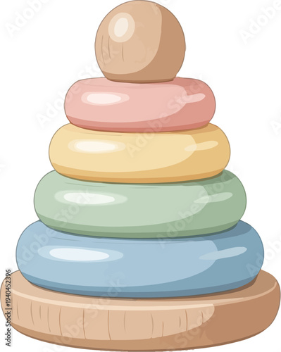 A colorful wooden toy stacking ring tower for kids to play and learn