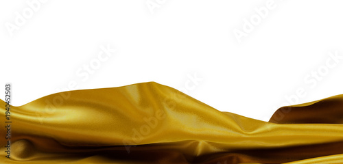 Luxurious golden fabric with soft waves and elegant texture. Isolated on a white background, suitable for design and cre