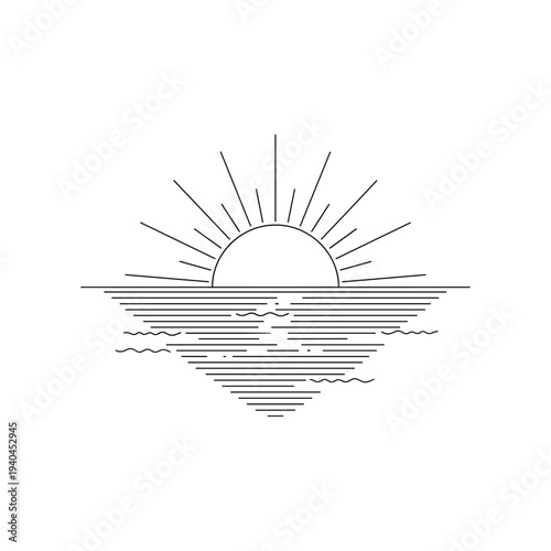 Simple line art of sunrise over water