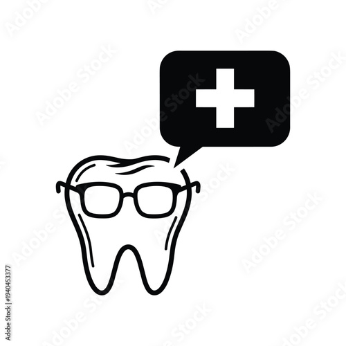 Tooth with glasses and speech bubble
