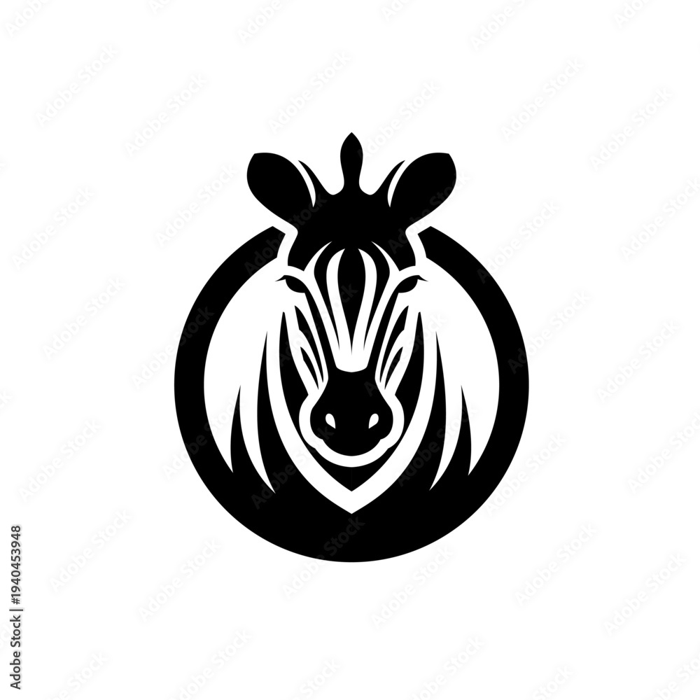 Fototapeta premium Stylized Zebra Head in Circle Icon