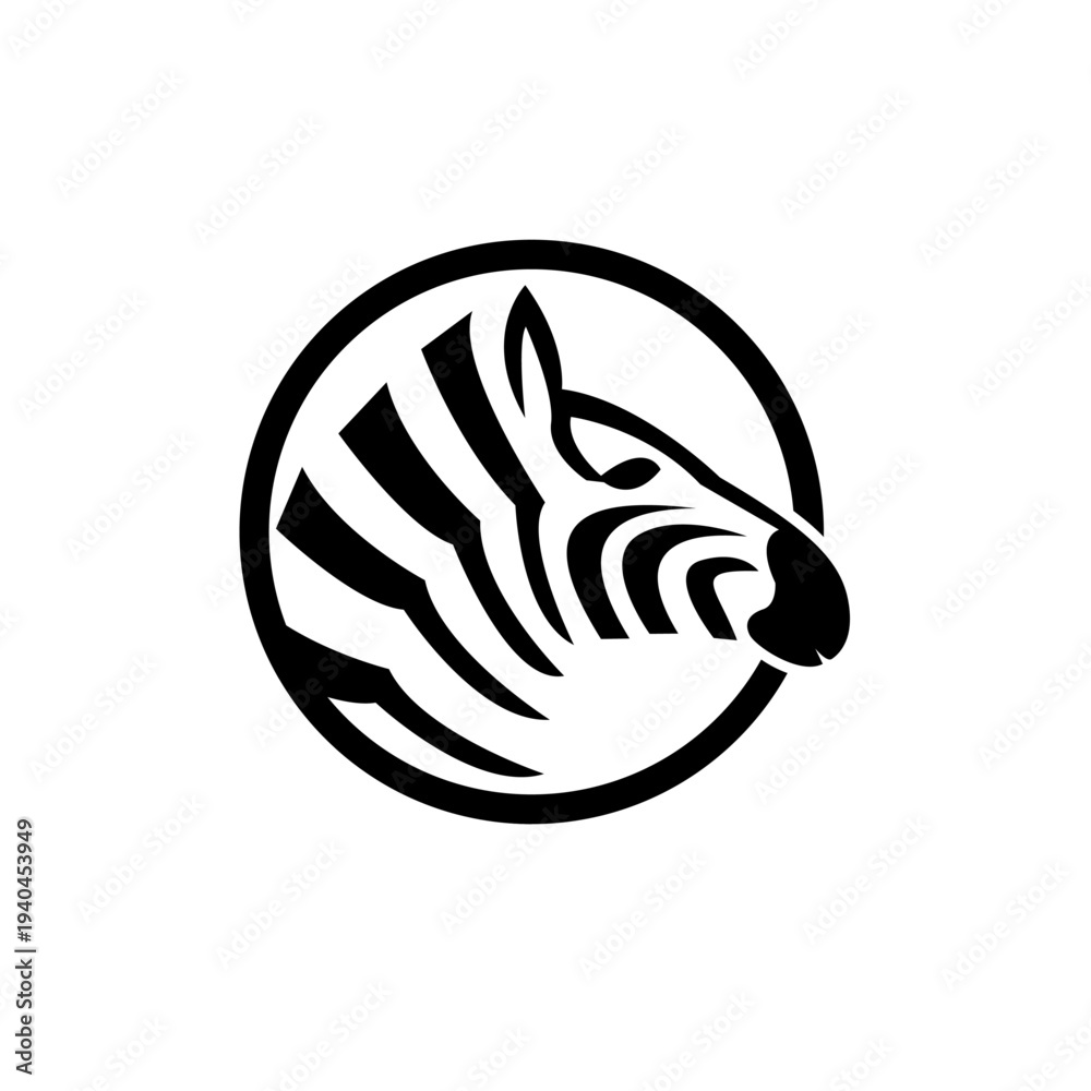 Fototapeta premium Stylized Zebra Head Logo Design in Black and White Circle