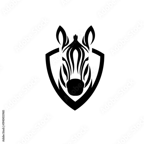 Stylized Zebra Head Logo in Shield Design