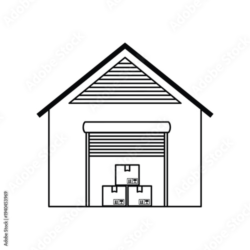 Simple black and white line drawing of a garage
