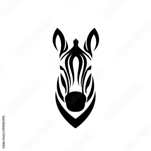 Abstract Stylized Zebra Head Illustration Black and White Vector Graphic