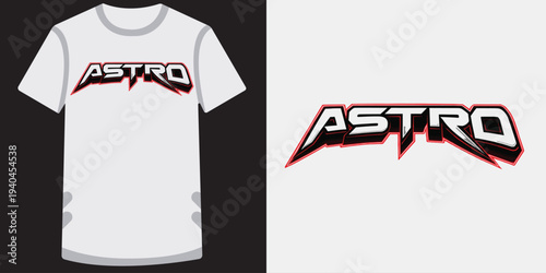 Modern stylish white tshirt design featuring bold futuristic astro text logo perfect for gaming esports or spacethemed events and merchandise