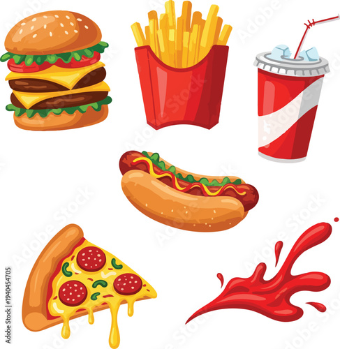 Fast Food Set Illustration for National Fast Food Day and Picnic Festivals