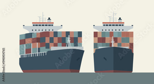 Cargo Ships with Containers on Water.