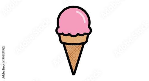 Pink Ice Cream in Cone Illustration.
