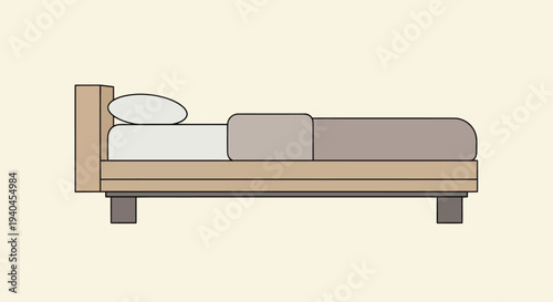 Simple Bed Illustration with Pillows and Lamp.