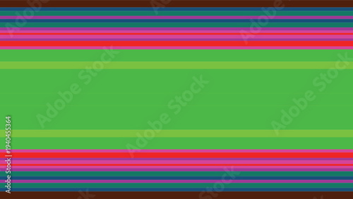 Abstract Colorful Horizontal Stripes Background. Vibrant Retro Linear Pattern with Blank Green Center Space for Text and Modern