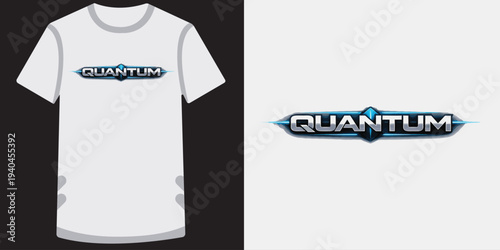 Modern stylish white tshirt mockup with futuristic metallic logo design on front view and isolated logo graphic resource